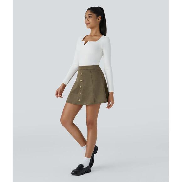 NWT Halara High Waisted Decorative 2-in-1 A Line Suede Mini Casual Skirt Size XS - Picture 8 of 9